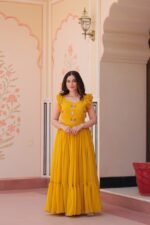 Women's Elegant Plum Purple Georgette Anarkali Gown with Butterfly Applique & Ruffle Sleeves – Festive & Special Occasion Wear - Image 5