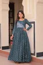 Women's Festive Berry Purple Printed Anarkali Gown with Intricate Zari Work & Embellished Yoke – Perfect for Traditional & Celebration Wear - Image 13