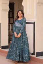 Women's Festive Berry Purple Printed Anarkali Gown with Intricate Zari Work & Embellished Yoke – Perfect for Traditional & Celebration Wear - Image 12