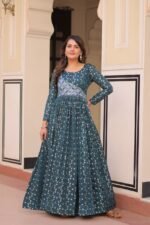 Women's Festive Berry Purple Printed Anarkali Gown with Intricate Zari Work & Embellished Yoke – Perfect for Traditional & Celebration Wear - Image 11