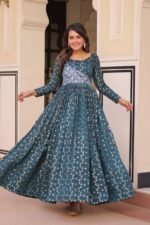 Women's Festive Berry Purple Printed Anarkali Gown with Intricate Zari Work & Embellished Yoke – Perfect for Traditional & Celebration Wear - Image 10