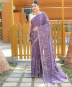 Women's Royal Prussian Blue Georgette Saree with Intricate Silver Thread & Mirror Work Embroidery – Perfect for Festive & Wedding Celebrations - Image 25