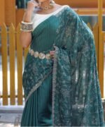 Women's Royal Prussian Blue Georgette Saree with Intricate Silver Thread & Mirror Work Embroidery – Perfect for Festive & Wedding Celebrations - Image 19