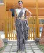 Women's Royal Prussian Blue Georgette Saree with Intricate Silver Thread & Mirror Work Embroidery – Perfect for Festive & Wedding Celebrations - Image 17