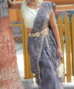 Women's Royal Prussian Blue Georgette Saree with Intricate Silver Thread & Mirror Work Embroidery – Perfect for Festive & Wedding Celebrations - Image 14