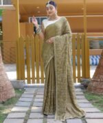 Women's Royal Prussian Blue Georgette Saree with Intricate Silver Thread & Mirror Work Embroidery – Perfect for Festive & Wedding Celebrations - Image 13