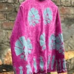 Womens Pink Velvet Embroidered Jacket with Floral Design