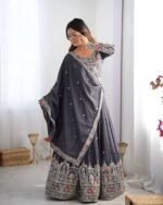Women's Crepe Silk Sequence Embroidery and Zari Work Rajsthani Lehenga Choli with Dupatta