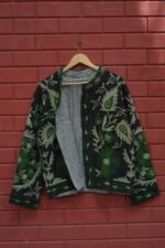 Womens Black Velvet Embroidered Jacket with Floral Design - Image 2