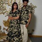 Couple Matching Black Printed Cotton Anarkali Midi Dress & Shirt Set ? Summer Casual Wear
