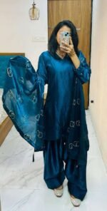 Women's Fendi Silk Solid Muslim Straight Kurti With Pant and Dupatta set - Image 7