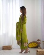 Women's Chinnon Silk Embroidery Sequence Work and Lace Work Straight Kurti With Pant and Dupatta - Image 3