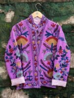 Womens Purple Velvet Embroidered Jacket with Floral Design - Image 4