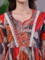 Wome's Multicolor Printed Cotton A-Line Dress with Embroidered Yoke Midi Dresses - Image 5