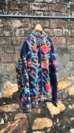 Womens Navy Blue Velvet Embroidered Jacket with Floral Design - Image 4