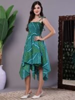 Women's Leheriya Asymmetrical Hem Smocked A-Line Dress Midi Dresses - Image 3