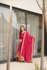 Women’s Ethnic Anarkali Style Floor-Length Gown in Magenta with Golden Zari Embroidery – Festive & Wedding Wear - Image 2